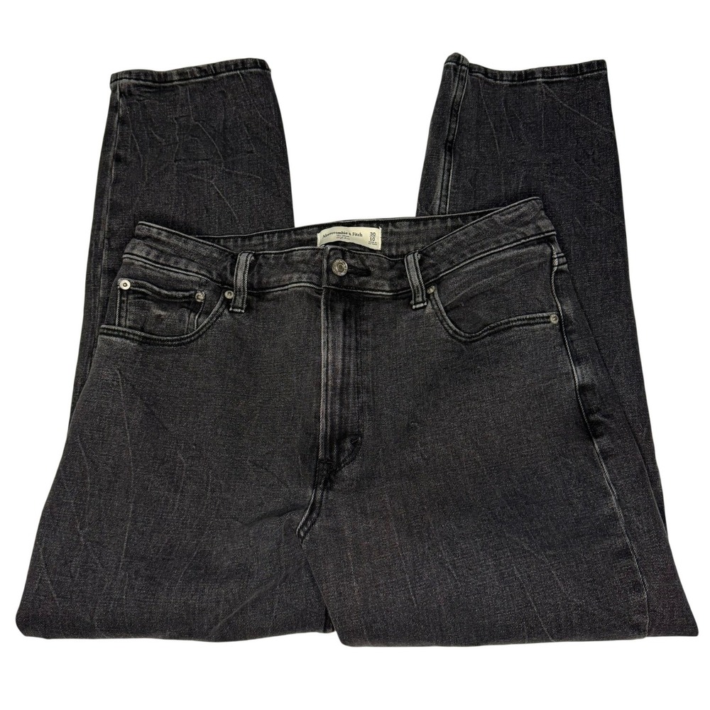 Abercrombie & Fitch Mom Jeans Women 30/10 Black High Rise Tapered Leg Denim